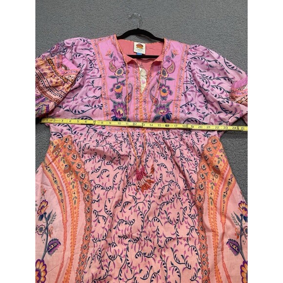 Farm Rio Anthropologie Maxi Dress Women Pink Floral Preppy Boho Retro Sz L NWT - Picture 9 of 14